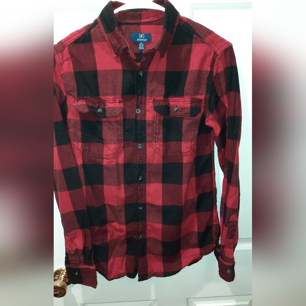 George Mens Red/Black Checkered Button Down Flannel Shirt size XS